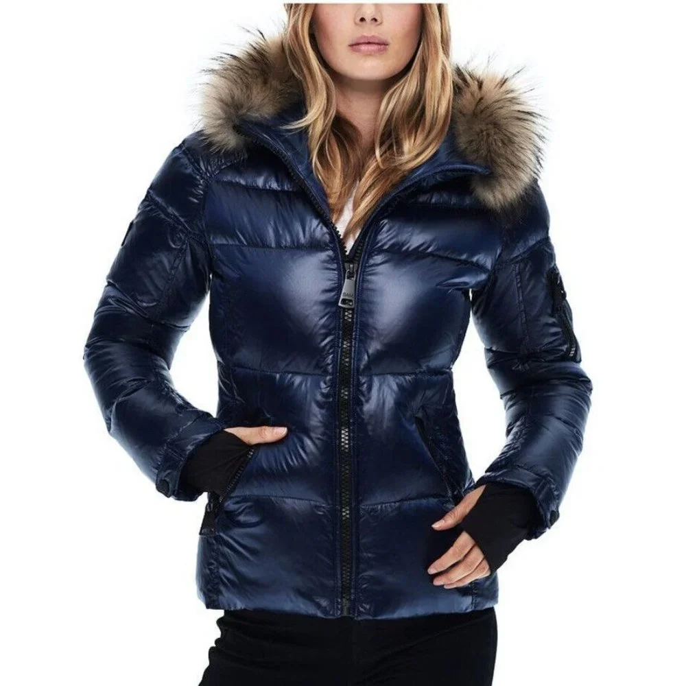 SAM Womens Down Puffer Jacket Black Raccoon Fur Trimmed Size XXS MSRP 450 - Picture 1 of 13